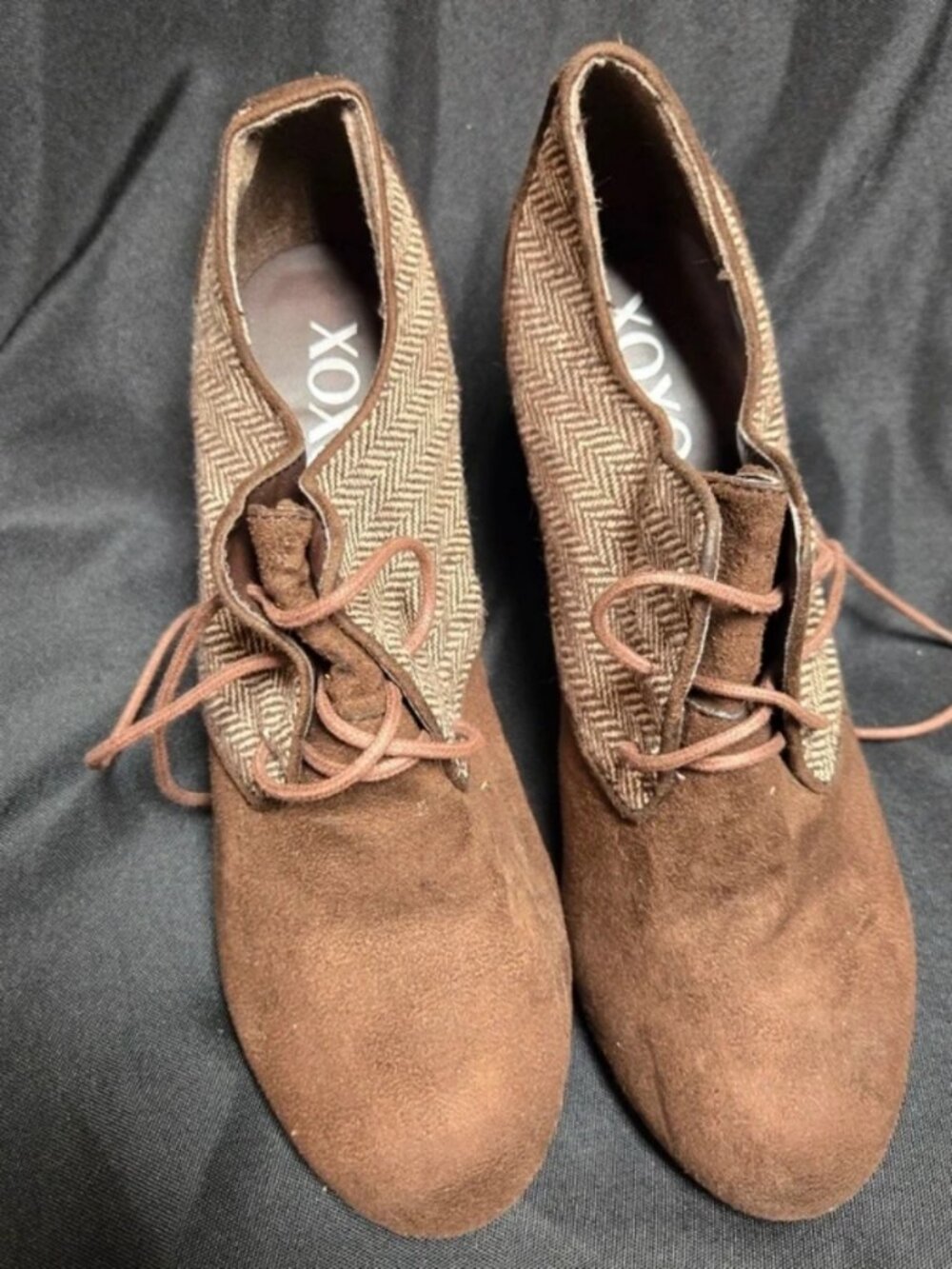 Womens Size 8.5 XOXO Jasmine Brown Suede Ankle Boots 4" heel